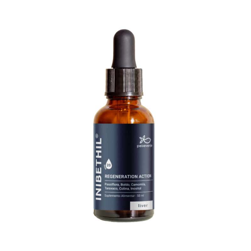 Inibethil de 50ml da marca Peixe Verde. Inibethil é um produto desenvolvido a partir de uma seleção de extratos naturais que ajudam a promover a desintoxicação orgânica e psicológica, contribuindo assim para a saúde do seu fígado e o alívio dos sintomas causados pelos excessos alimentares.