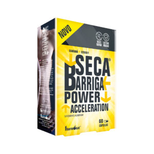 Frasco de Seca Barriga Power Acceleration com 60 cápsulas da Fharmonat, suplemento para controle de peso e metabolismo acelerado.