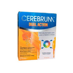 Frasco do suplemento alimentar Cerebrum Dual Action da Natiris com 30 cápsulas, indicado para melhorar a memória e concentração.