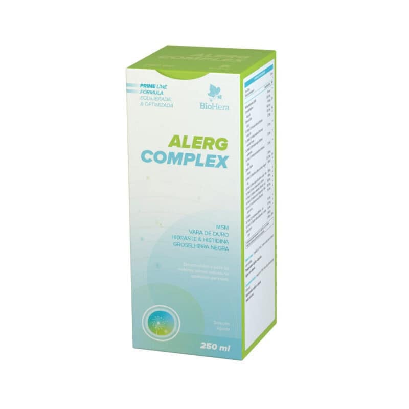 Frasco de Alerg Complex 250 ml da BioHera, suplemento para apoio em casos de alergias.