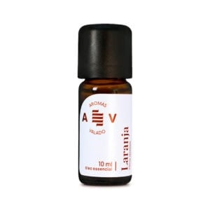 Frasco de 10 ml de óleo essencial de laranja da marca Aromas do Valado, um produto 100% puro e natural, ideal para aromaterapia, relaxamento e revitalização.