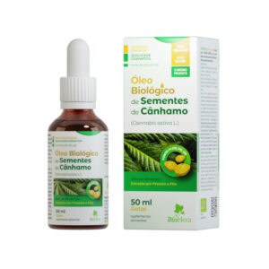 Óleo Biológico de Sementes de Cânhamo 50ml BioHera, suplemento alimentar com óleo de Cannabis sativa obtido por extração a frio, naturalmente rico em ómega 3, 6 e 9.