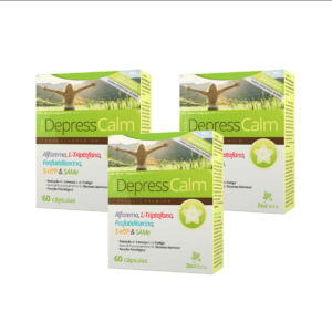 Suplemento Depress Calm da BioHera em frasco com 60 cápsulas, formulado para promover o equilíbrio emocional e reduzir o stress.