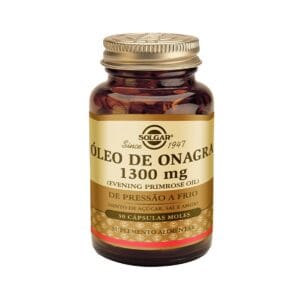 Frasco de Óleo de Onagra 1300 mg Solgar – Suplemento alimentar com óleo de prímula, prensado a frio, indicado para suporte hormonal e bem-estar feminino.