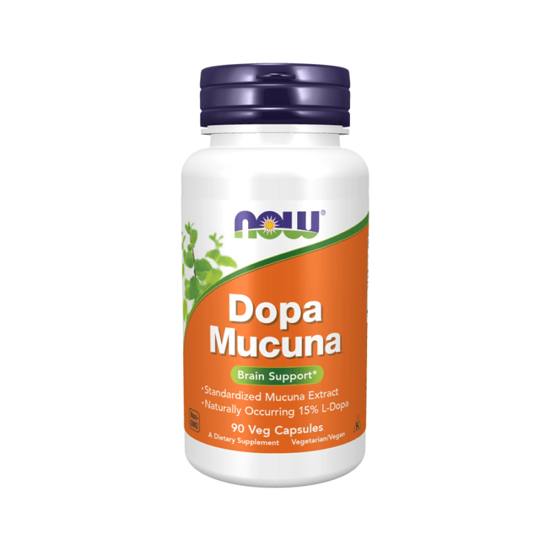 Suplemento Dopa Mucuna Now Foods, 90 cápsulas vegetais com L-Dopa, suporte cerebral.