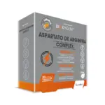 Embalagem do suplemento alimentar Aspartato de Arginina Complex, da marca Biokygen. A caixa é predominantemente cinza, com detalhes em laranja. No topo, há o logotipo da Biokygen e um círculo com o texto “Laranja - Sabor Natural Agradável”, indicando o sabor do produto. A frente da embalagem exibe o nome do suplemento em destaque, "Aspartato de Arginina Complex", seguido de ícones visuais que representam os benefícios principais: energia, bem-estar e mente ativa. Há um raio laranja estilizado ao centro, simbolizando energia, e textos que informam sobre as vitaminas do complexo B (B1, B2, B3, B5, B6 e B12), que contribuem para o metabolismo energético e para a redução do cansaço. Abaixo, há menções ao funcionamento do sistema nervoso e ao suporte para desempenho mental normal. No canto inferior direito, há um selo indicando a presença de Stevia, um adoçante natural, e no rodapé, o texto informa que a embalagem contém 20 ampolas.