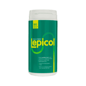 Frasco de suplemento alimentar Lepicol 180 cápsulas Hubner – apoio digestivo e saúde intestinal