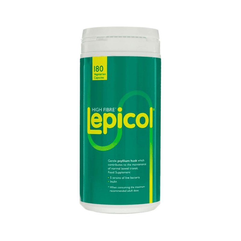 Frasco de suplemento alimentar Lepicol 180 cápsulas Hubner – apoio digestivo e saúde intestinal