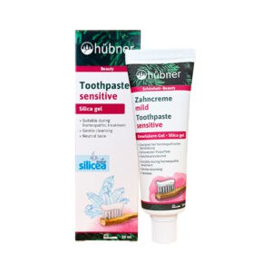 Tubo de Pasta Dentífrica Silicea sem mentol da marca Hubner, embalagem de 50ml, ideal para cuidados bucais naturais e sem flúor.