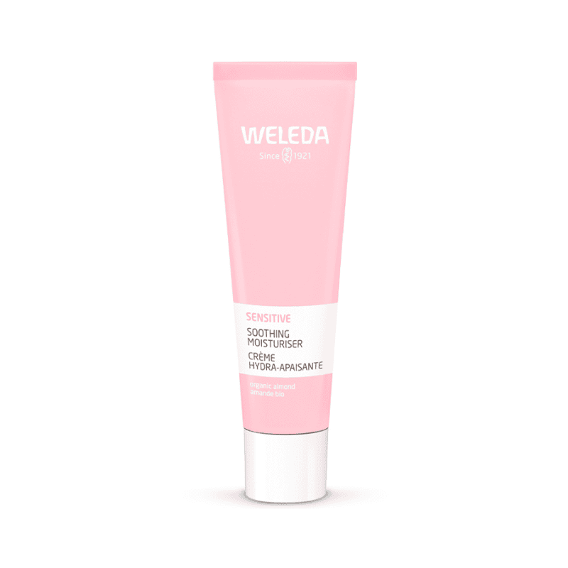 Creme facial calmante de amêndoa Weleda 30ml para peles sensíveis, nutre e protege a pele do rosto.
