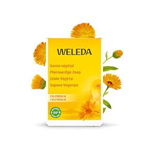 Sabão Vegetal de Calêndula 100g Weleda, sabonete sólido para peles delicadas e sensíveis, com extratos biológicos de calêndula e camomila