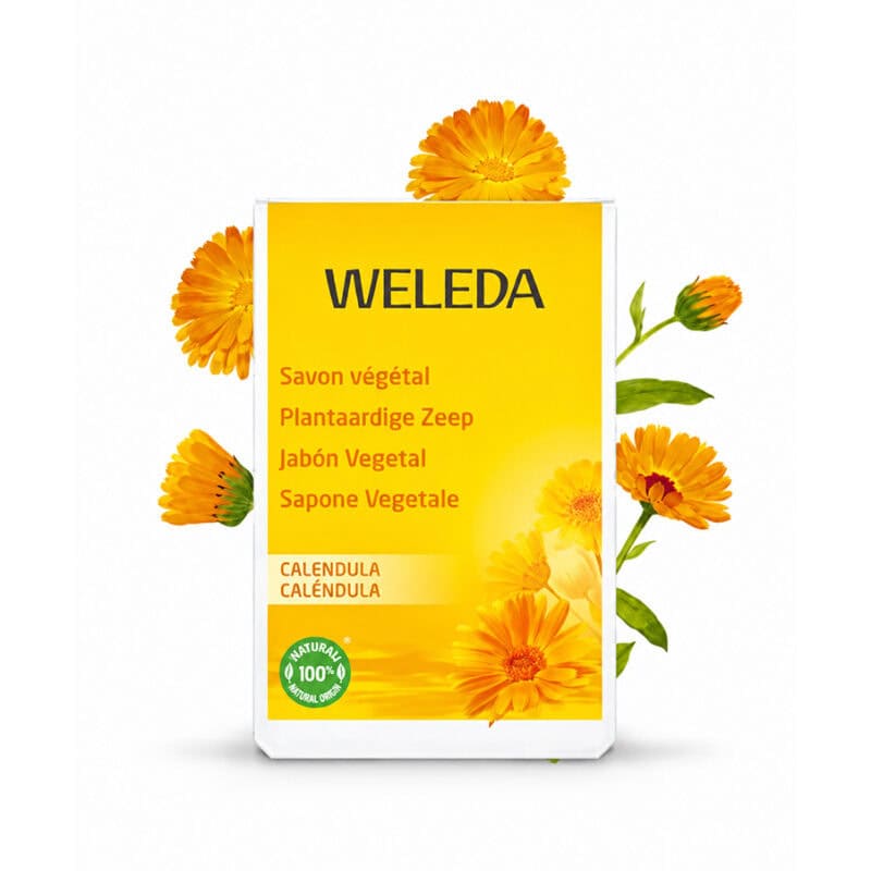 Sabão Vegetal de Calêndula Weleda de 100 g para a limpeza da pele.