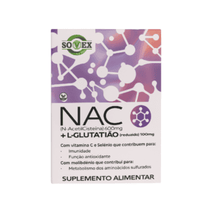 Suplemento NAC + L-Glutationa Sovex em frasco, formulado para apoio antioxidante e detox celular.