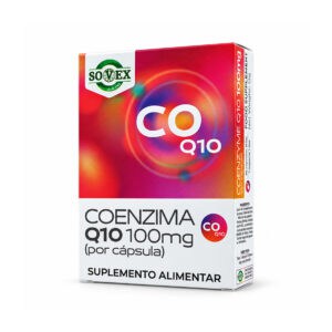 Coenzima Q10 100 mg Sovex, suplemento alimentar em embalagem de 30 cápsulas.