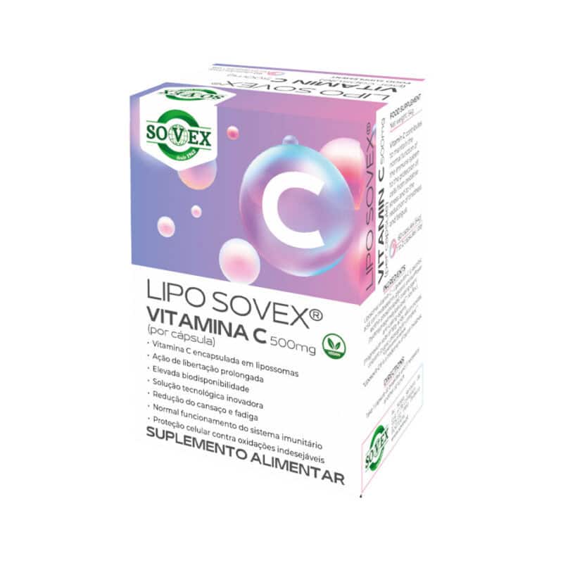 Frasco de Vitamina C 500mg Lipossomal Sovex com 60 cápsulas para reforço imunológico.