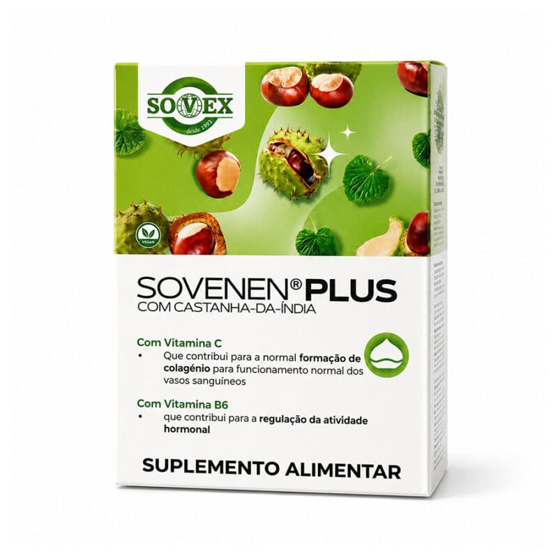 Sovenen Plus 30 Cápsulas Sovex suplemento alimentar com vitamina C e extratos vegetais para apoio ao funcionamento normal dos vasos sanguíneos