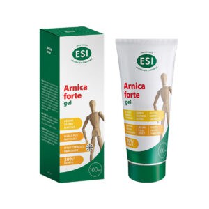 Arnica Forte Gel 100ml ESI, gel corporal com 30% de tintura-mãe de arnica e mentol, de ação refrescante e calmante, ideal para massagem após esforço físico.