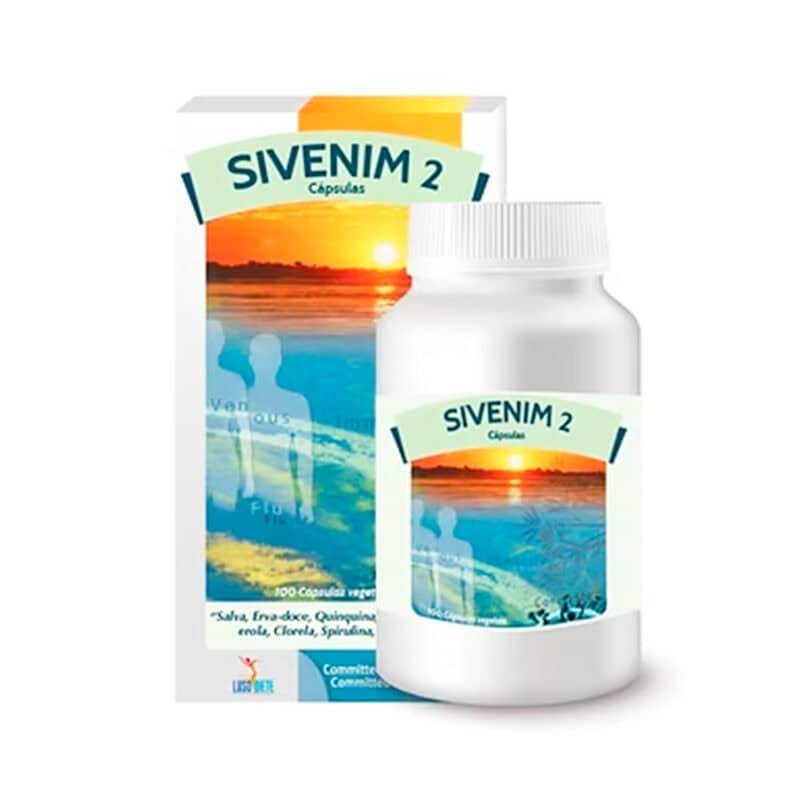 Frasco de Sivenim 2 Lusodiete com 100 cápsulas, suplemento natural indicado para suporte da circulação venosa e alívio de pernas cansadas.