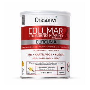 Collmar Magnésio + Curcuma Baunilha 300gr Drasanvi, suplemento em pó com colagénio marinho, magnésio, vitamina C, cúrcuma e ácido hialurónico.