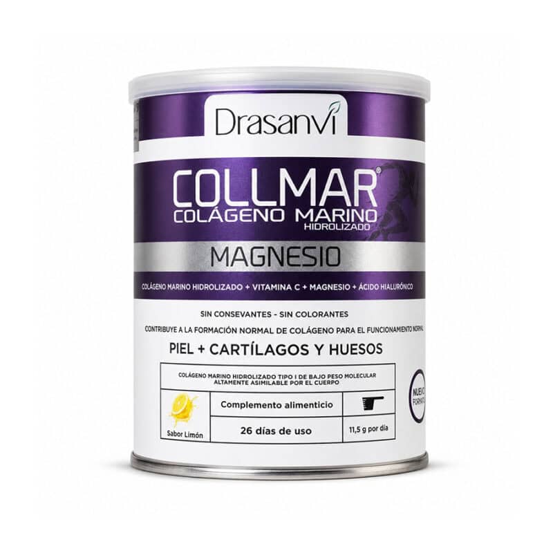 Collmar Magnésio Limão 300gr Drasanvi, suplemento em pó com colagénio marinho, magnésio, vitamina C e ácido hialurónico.