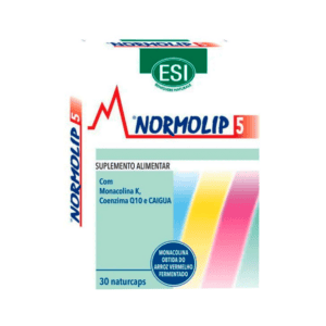 Frasco do Normolip 5 com 30 cápsulas da ESI, suplemento para controle do colesterol e saúde cardiovascular.