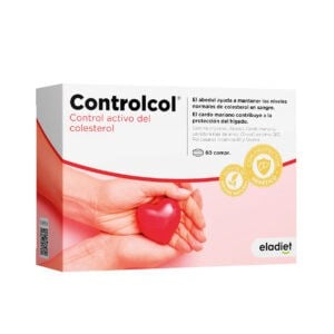 Frasco de Controlcol da marca Eladiet, contendo 60 comprimidos, formulado para apoiar a manutenção dos níveis normais de colesterol.