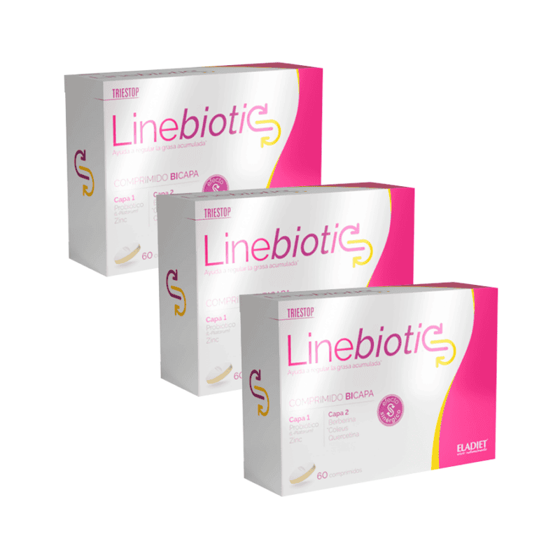 Suplemento Triestop Linebiotic Eladiet 60 comprimidos com probióticos para o controlo de peso e equilíbrio intestinal.