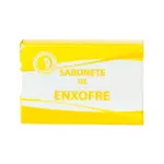 Caixa do Sabonete de Enxofre Pure Nature, destacando design em amarelo e branco com o texto central 'Sabonete de Enxofre' e o logótipo da marca Pure Nature.