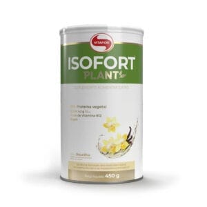 Isofort Plant Pó 450g Baunilha Vitafor é um suplemento proteico vegano composto por uma combinação de proteínas vegetais: proteína isolada de ervilha e proteína de arroz.