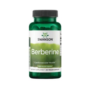 Frasco da Berberina 400mg com 60 cápsulas da Swanson, suplemento natural para suporte metabólico e equilíbrio do açúcar no sangue.
