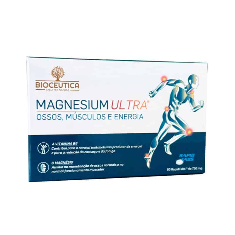 Embalagem de Magnesium Ultra Bioceutica com 60 Rapidtabs, suplemento de magnésio de rápida absorção para suporte muscular, nervoso e redução do cansaço.