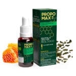 Frasco de Propomax Gotas de Própolis Verde 30% 30ml Lehning, com design compacto em tons de verde e branco, ideal para reforçar o sistema imunitário com própolis de alta concentração.