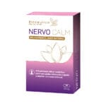 Embalagem de nervocalm, com 45 comprimidos da marca Bioceutica. Este suplemento alimentar promove o descanso, A aumenta a energia e vitalidade durante o dia, alivia estados de ansiedade e de stress