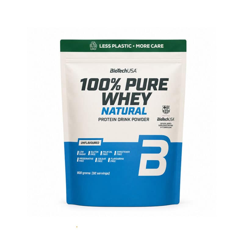 100% Pure Whey Sem Sabor 900gr BioTechUSA em embalagem de proteína de soro de leite em pó.
