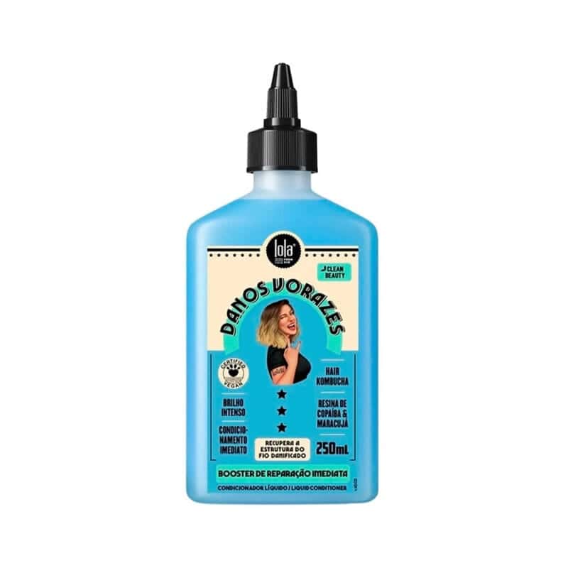 Danos Vorazes Booster de Reparação Imediata com 250ml da marca Lola Cosmétics. Condicionador liquido para reforçar os fios de cabelo, devolve a vitalidade e o brilho intenso.