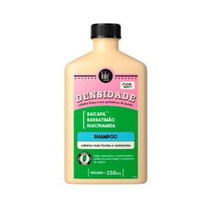 O Shampoo Densidade da Lola (250 ml) é formulado com Baicapil™, Barbatimão e Niacinamida, ingredientes que fortalecem cabelos finos e com queda. Oferece ação reparadora, aumenta a densidade e resistência dos fios e possui fórmula vegana.