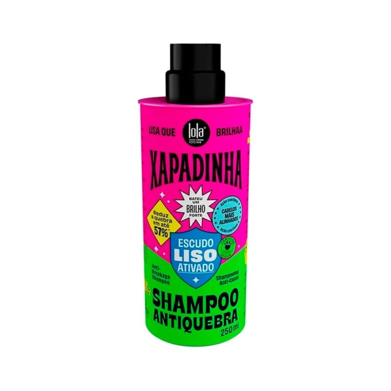 Xapadinha Shampoo Anti-Quebra de 250ml da marca Lola. É um Shampoo luxuoso com escudo protetor que suaviza e reduz a quebra dos cabelos em até  57%*, além de proporcionar brilho e fácil desembaraço.