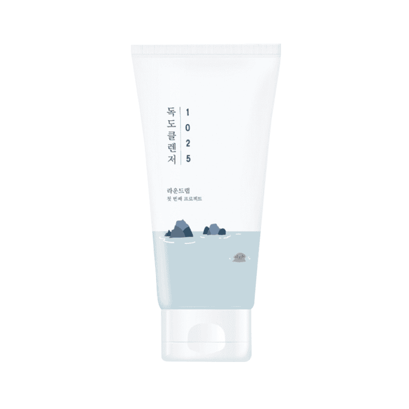 Frasco da 1025 Dokdo Espuma Facial de Limpeza 150ml da Round Lab, limpador suave e hidratante para todos os tipos de pele.