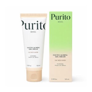 Creme Facial Gel Calmante Oat-In 100ml Purito Seoul, hidratante leve com 77% de água de semente de aveia, pantenol, esqualano e beta-glucano para pele sensível.