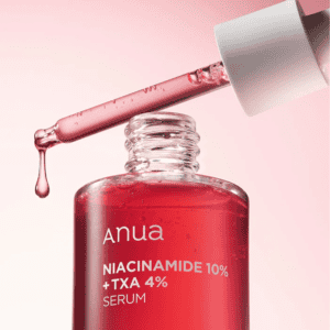 Frasco do Sérum de Niacinamida 10% + TXA 4% 30ml da Anua, tratamento facial para uniformizar o tom da pele e reduzir manchas.