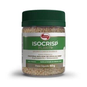 Embalagem do Isocrisp Plant 60gr Neutro Vitafor, em branco e verde, ideal como fonte de proteína vegetal para nutrição e receitas saudáveis.