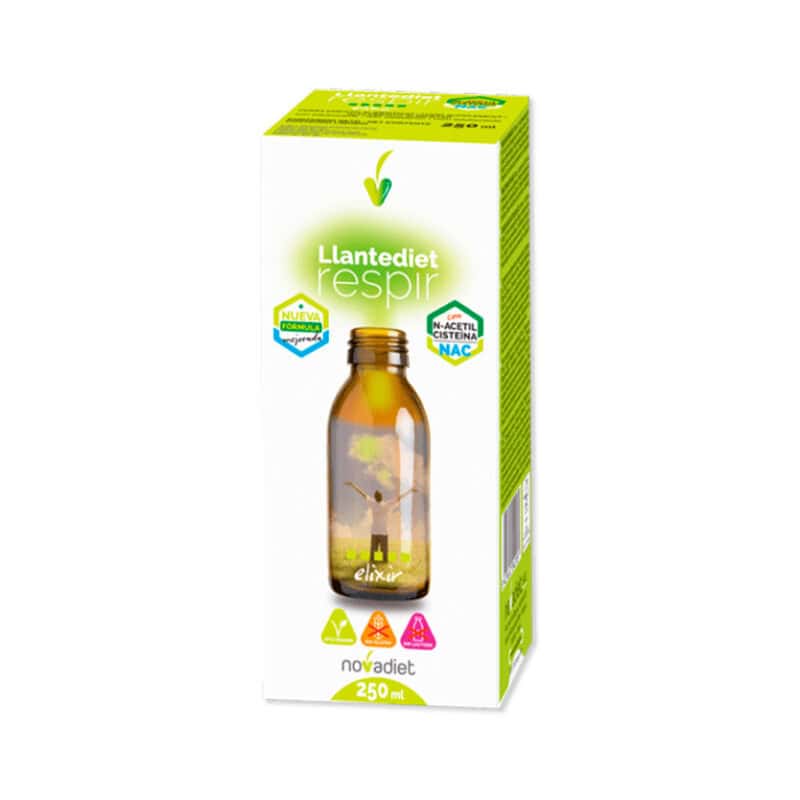 Frasco de Llantediet Respir + NAC 250ml da NovaDiet, xarope natural para suporte respiratório.