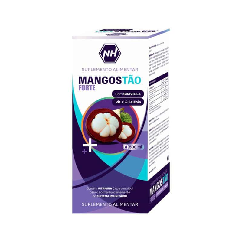 Frasco de Mangostão Forte 500ml da Novo Horizonte, suplemento líquido com propriedades antioxidantes e revitalizantes.