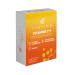 Frasco da Vitamina C+ com 60 cápsulas da Liposomia, suporte antioxidante para imunidade e saúde celular.