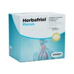 Embalagem do Herbafriol Mucus com 12 saquetas da Eladiet, suplemento em pó para alívio da tosse com expetoração.