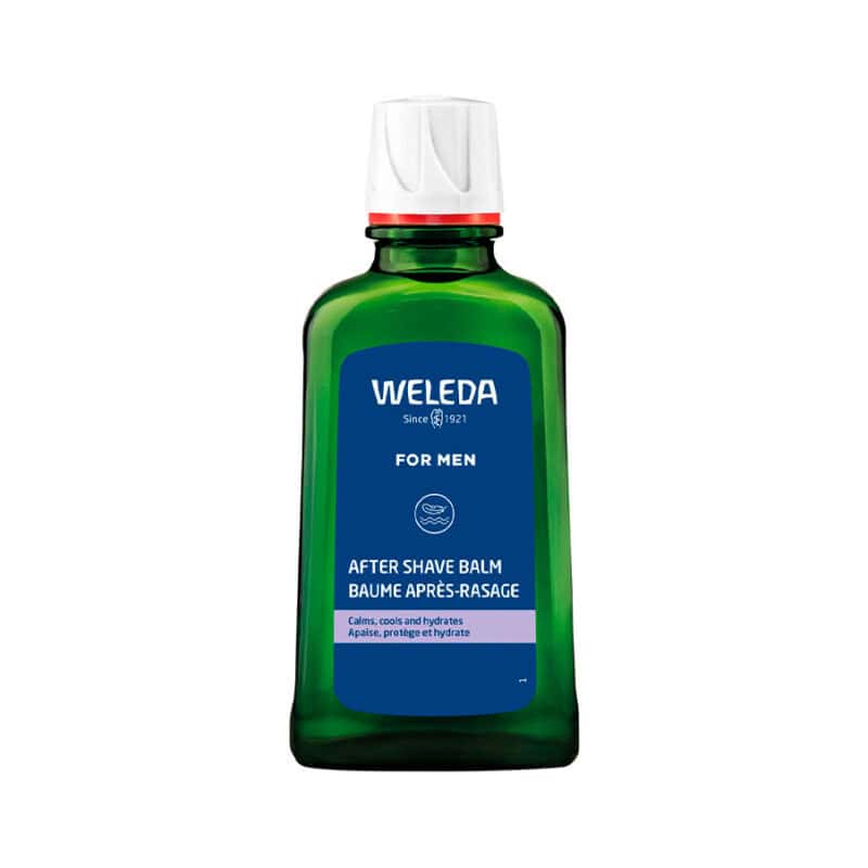 Frasco do Bálsamo Pós Barbear Homem 100ml da Weleda, cuidado calmante e refrescante para após o barbear.