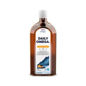 Frasco do Daily Ómega 1600mg Ómega 3 com 250ml da Osavi, suplemento líquido com alta concentração de EPA e DHA.