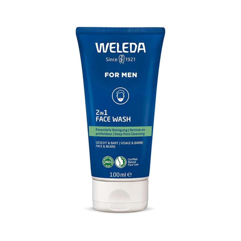 Bisnaga do Gel de Limpeza 2 em 1 Homem 100ml da Weleda, cuidado facial que limpa e purifica a pele masculina.