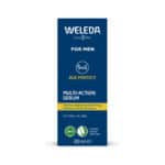 Frasco do Sérum Multi Ação 5 em 1 Homem da Weleda, cuidado intensivo para hidratação, firmeza e proteção da pele masculina."