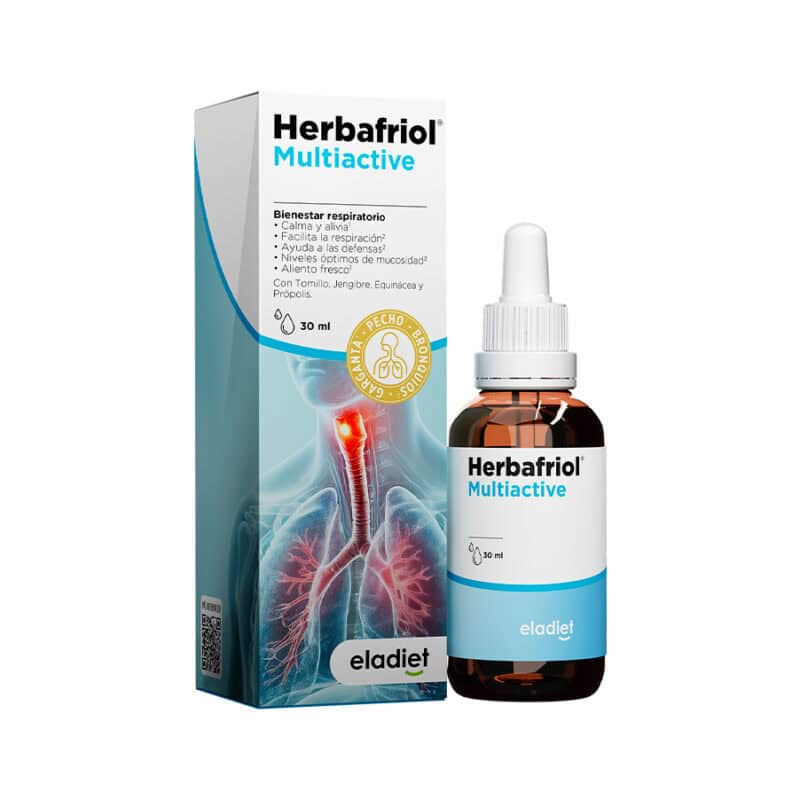 Frasco do Herbafriol Multiativo 30ml da Eladiet, suplemento natural em gotas para reforço imunitário e alívio respiratório.